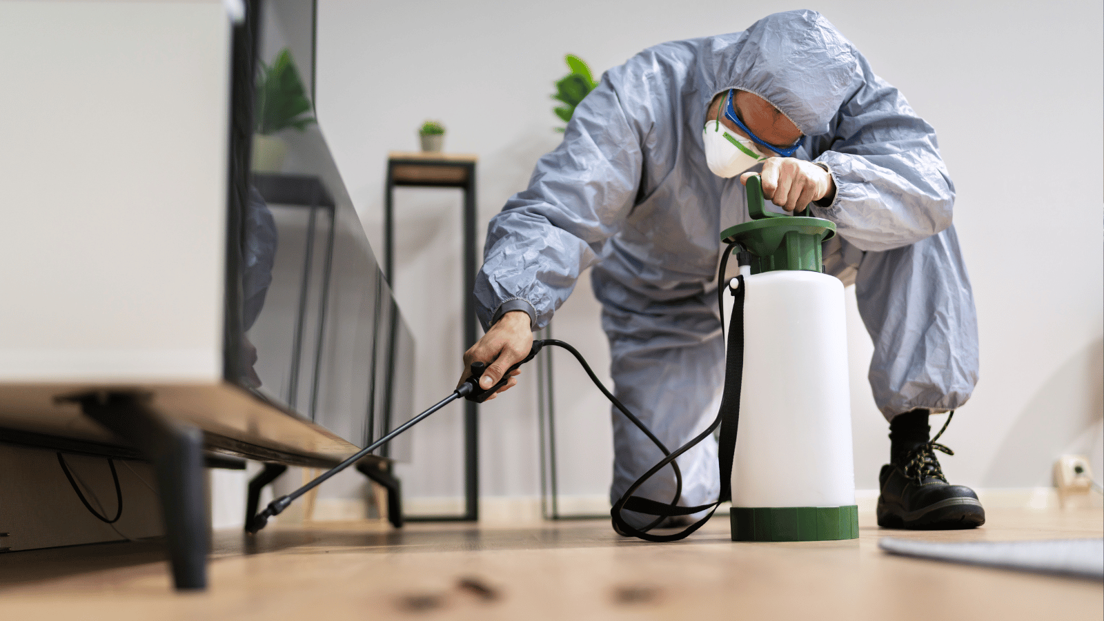 SOS Extermination technician performing an exterior treatment